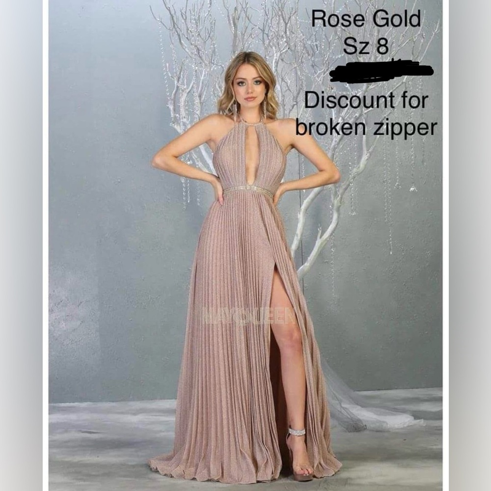 Rose Gold Shimmer Sexy Evening Gown w Slit